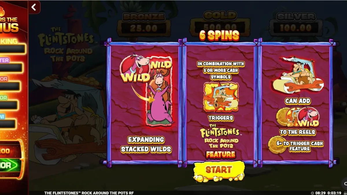 Tela do jogo The Flintstones: Rock Around The Pots com personagens clássicos